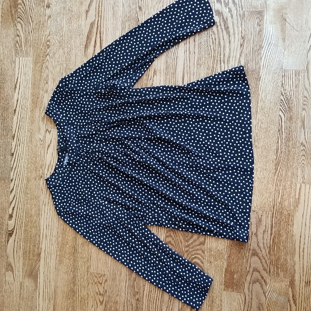 (M) Karl Lagerfeld Paris Polka Dot 3/4 Sleeve Top Bow Accent Business Casual